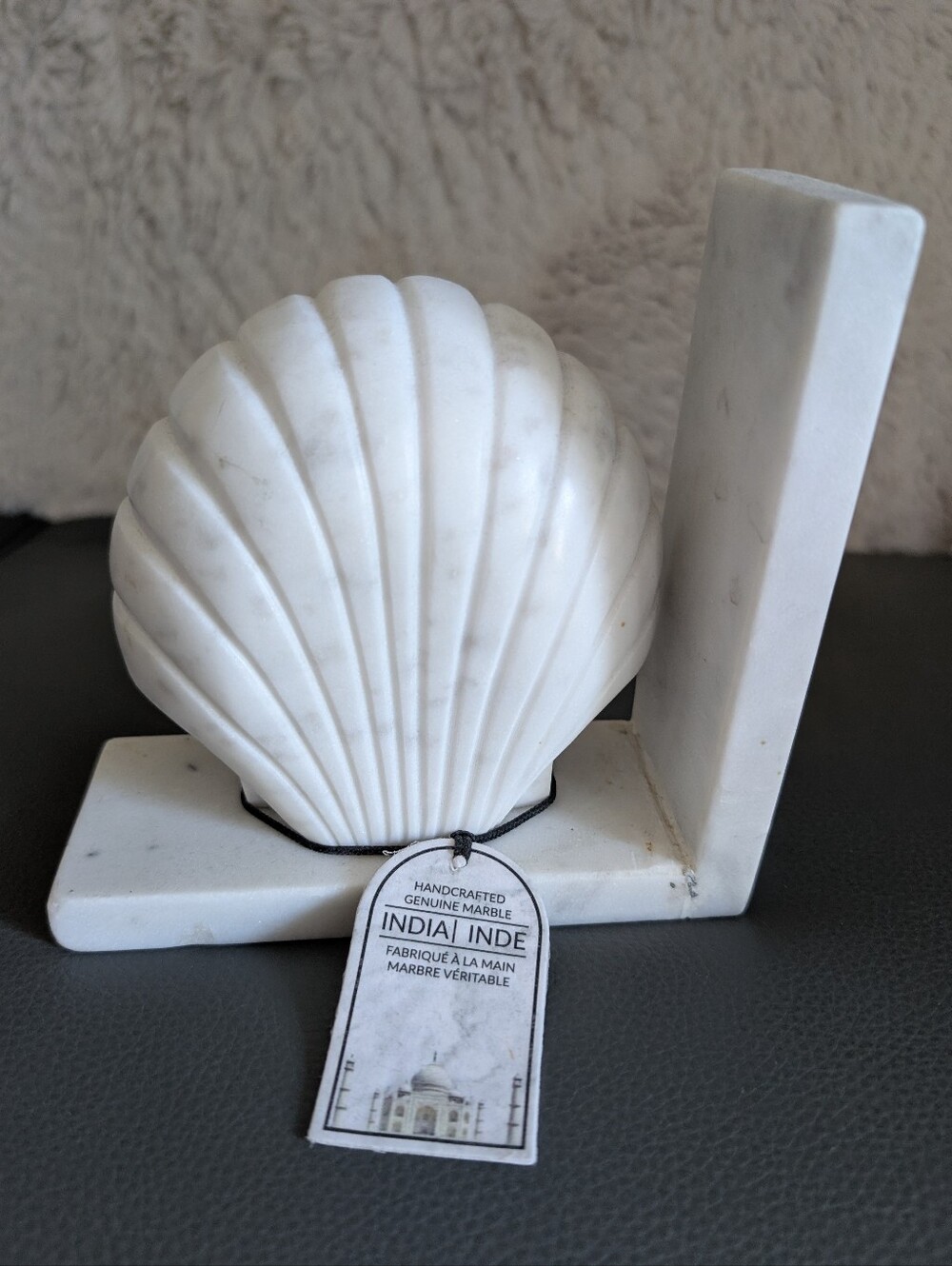 NWT Artisan White Marble Shell Bookend Art Deco Boho Handcrafted